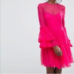ASOS mesh dotted hot pink dress